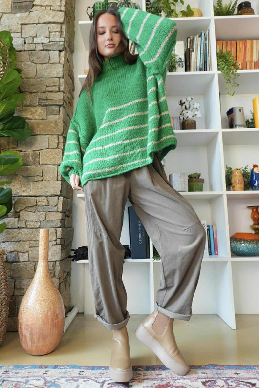 Big Softie Stripe Funnel Grunge Knit Jade /8=